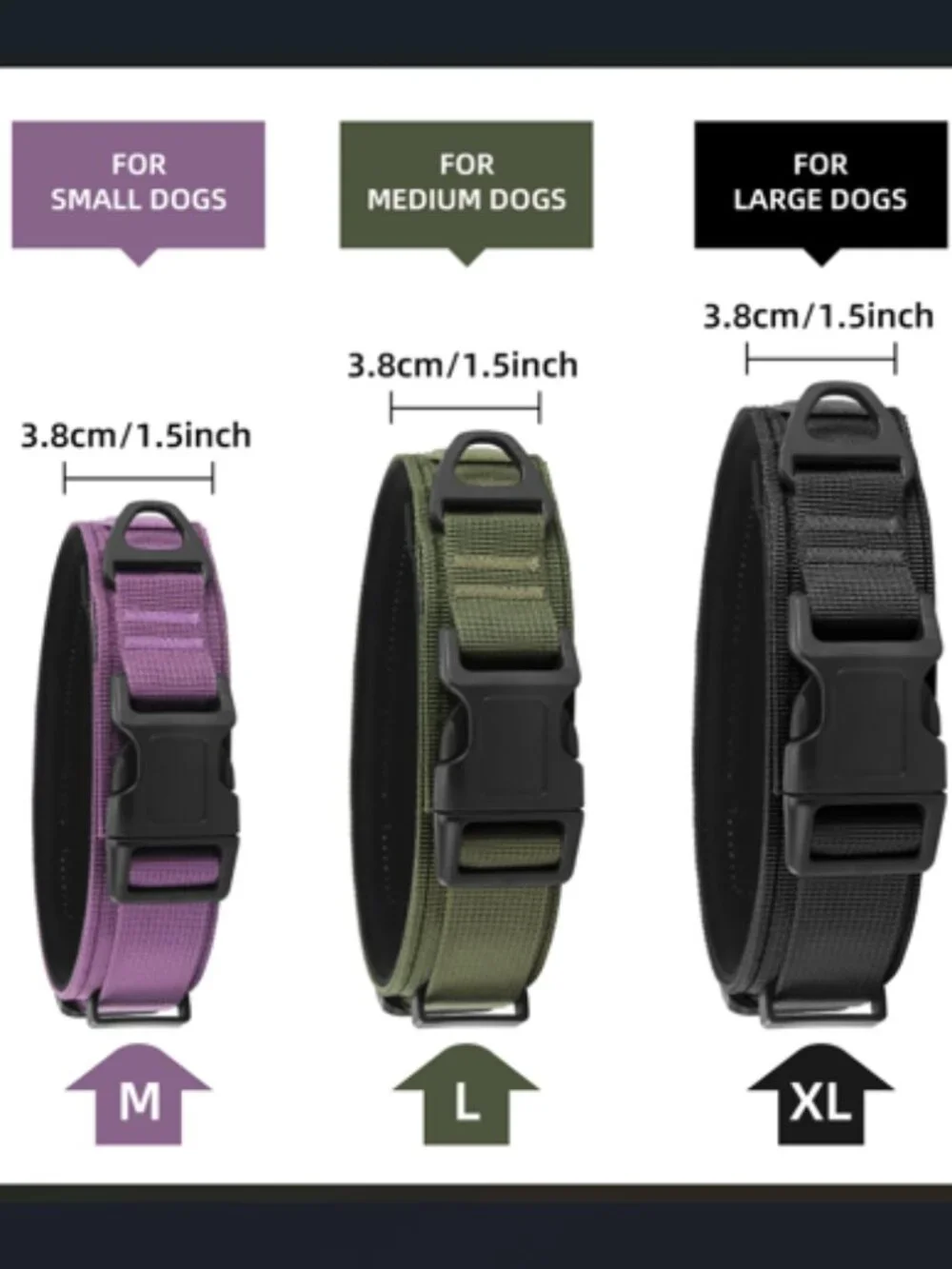 Adjustable Tactical Dog Collar Nylon Military Training Collar Metal D-Ring